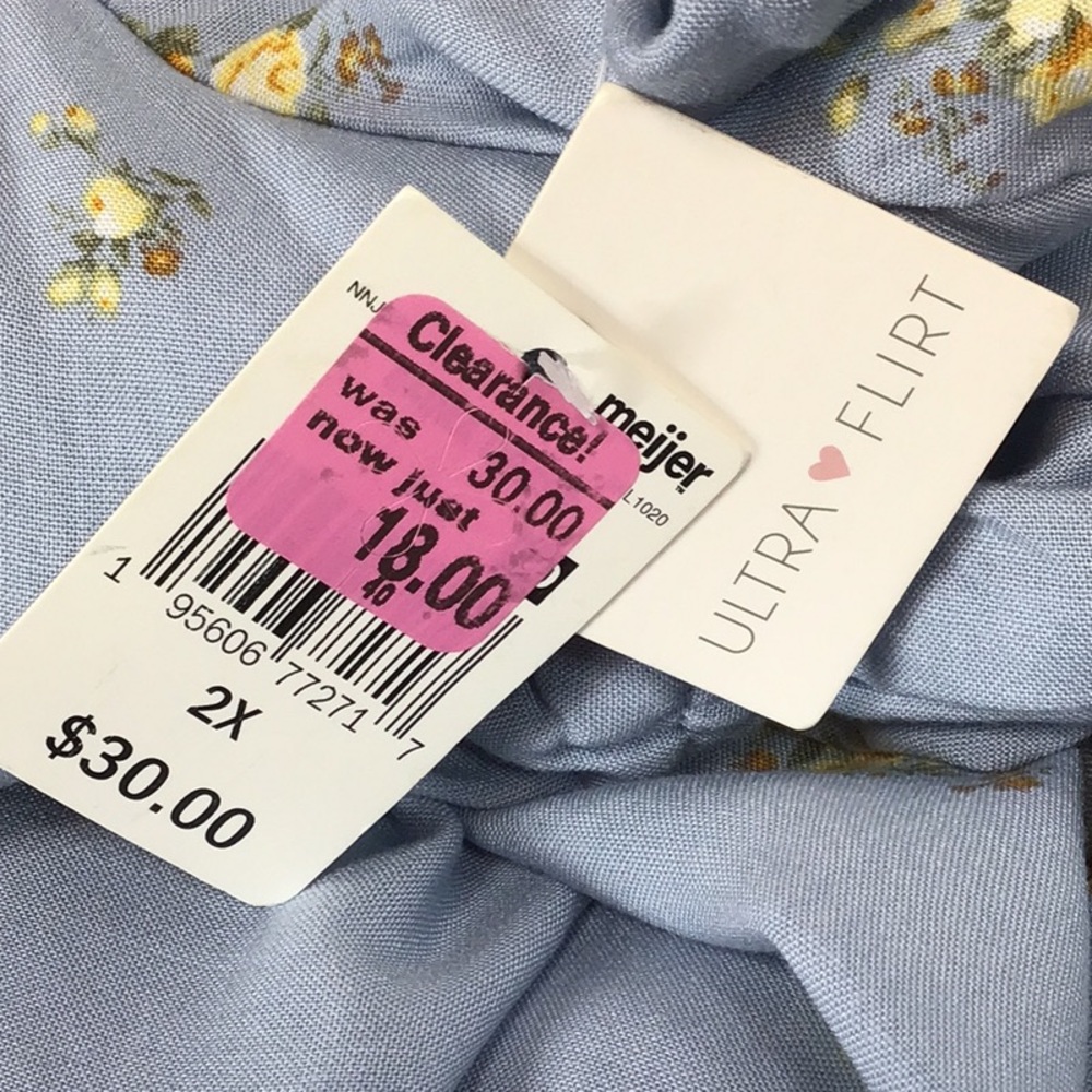 🆕 Ultra Flirt Light Blue Floral Drop Shoulder Tiered Babydoll Dress Sz.2X - Picture 4 of 7